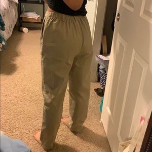 Khaki Straight Leg Pants Elastic Waist Size 6